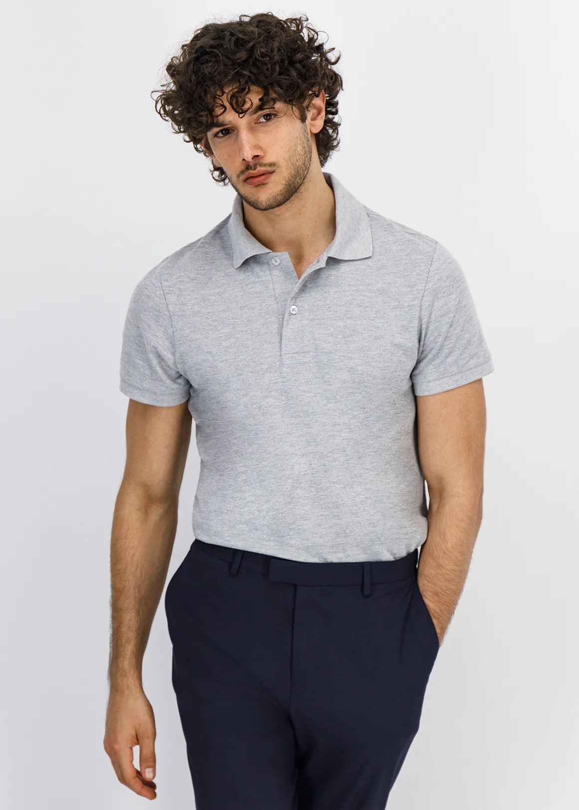 StayNew Slim Fit Melange Cotton Pique Golfer - GREY MELANGE