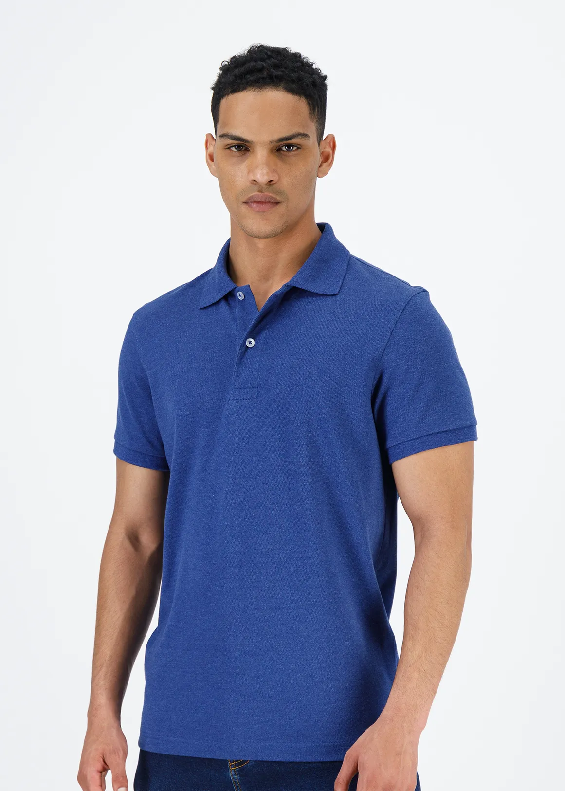 StayNew Slim Fit Melange Cotton Pique Golfer - INDIGO MELANGE