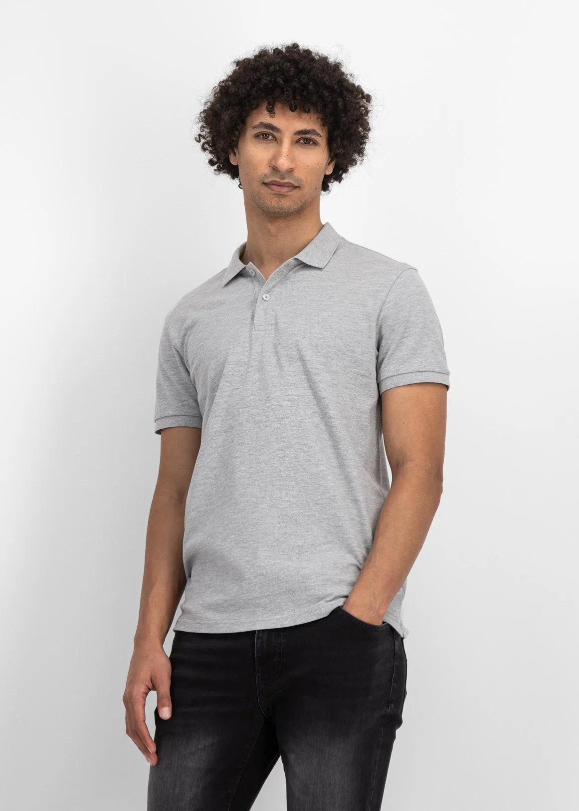 StayNew Slim Fit Stretch Cotton Golfer - GREY MELANGE