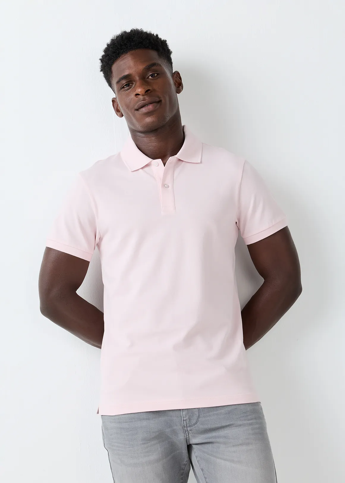 StayNew Slim Fit Stretch Cotton Pique Golfer - LIGHT PINK