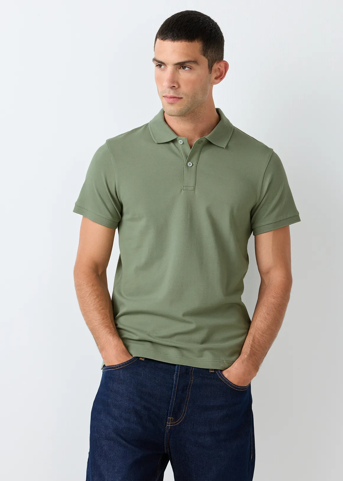 StayNew Slim Fit Stretch Cotton Pique Golfer - MEDIUM GREEN