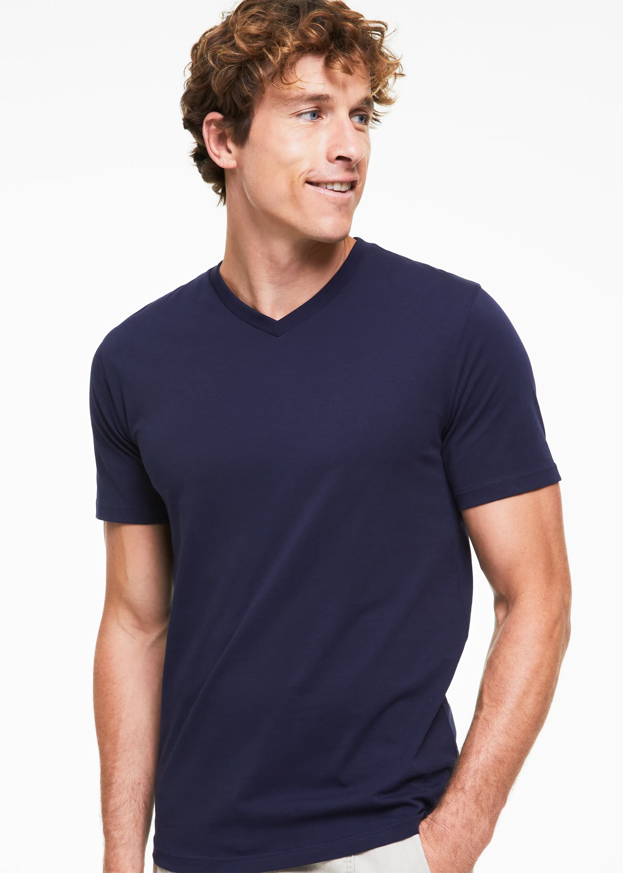 StayNew Slim Fit V-neck Cotton T-shirt - NAVY
