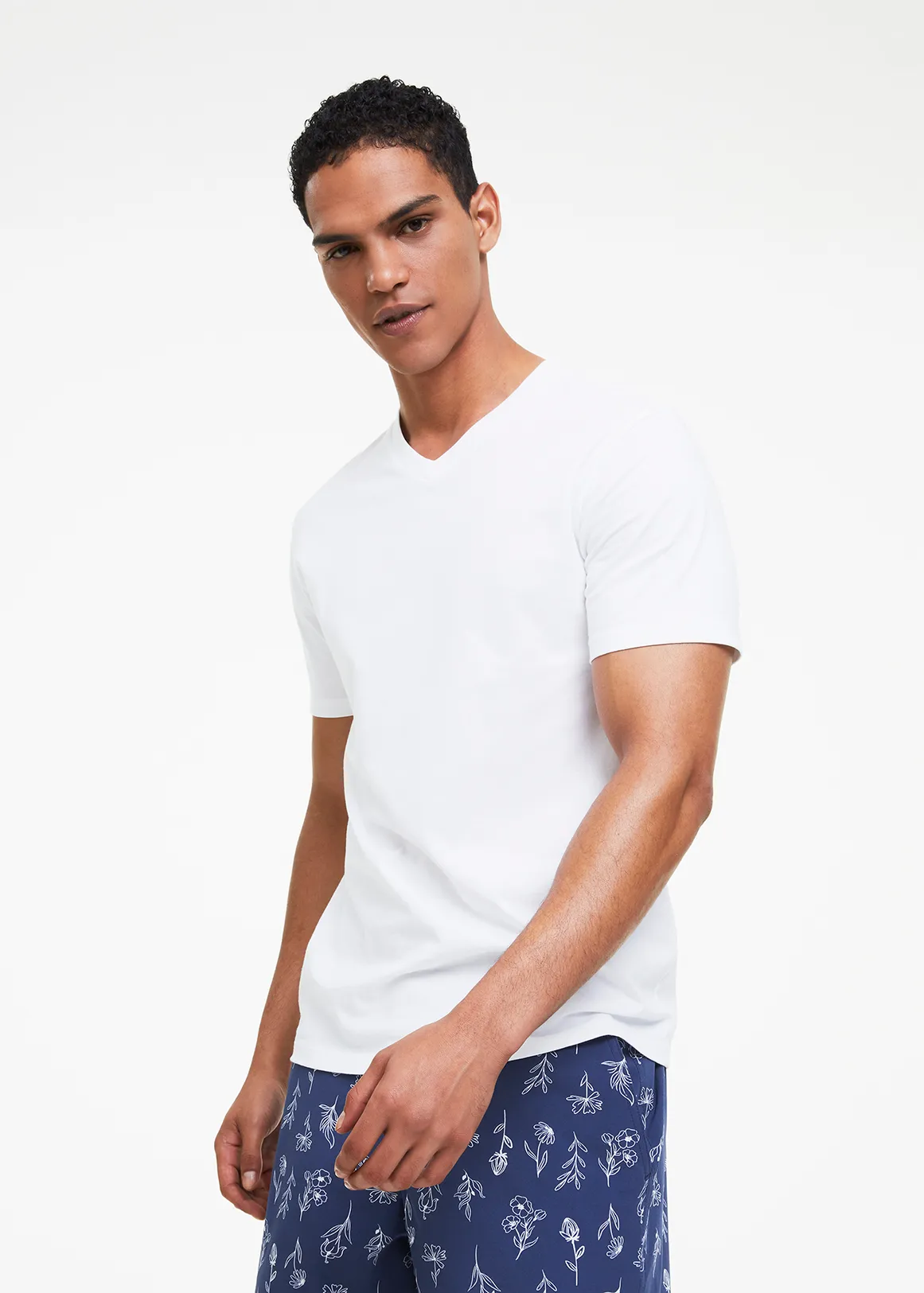 StayNew Slim Fit V-neck Cotton T-shirt - WHITE