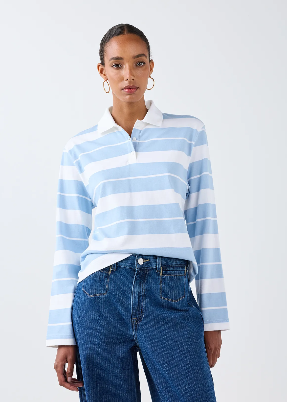 StayNew Striped Relaxed Fit Cotton Rugby Golfer - X BLUE