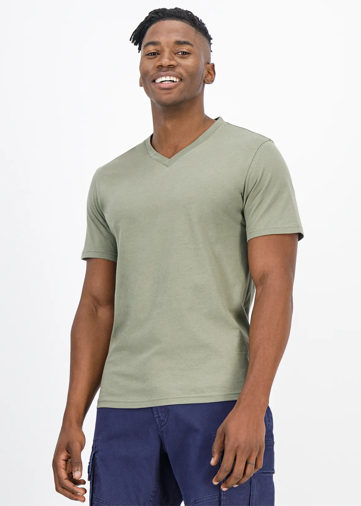 StayNew V-neck Slim Fit Cotton T-shirt - KHAKI