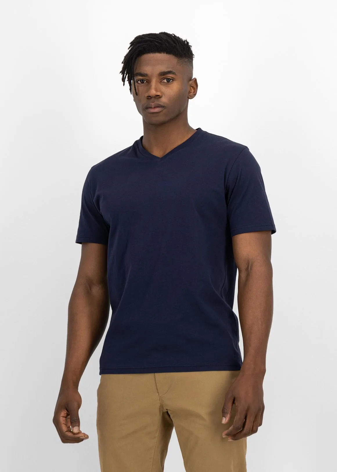 StayNew V-neck Slim Fit Cotton T-shirt - NAVY