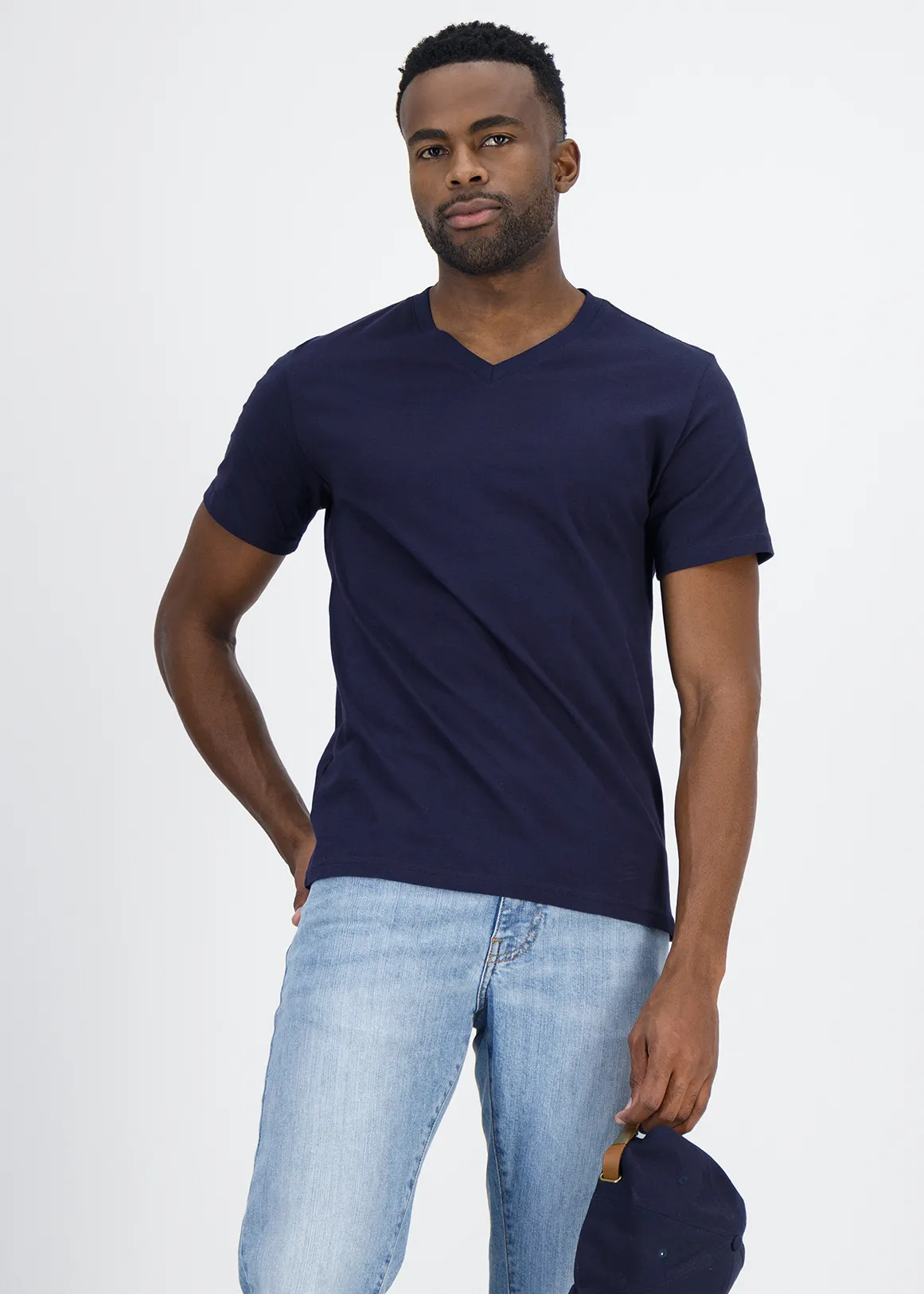 StayNew V-neck Slim Fit Cotton T-shirt - NAVY