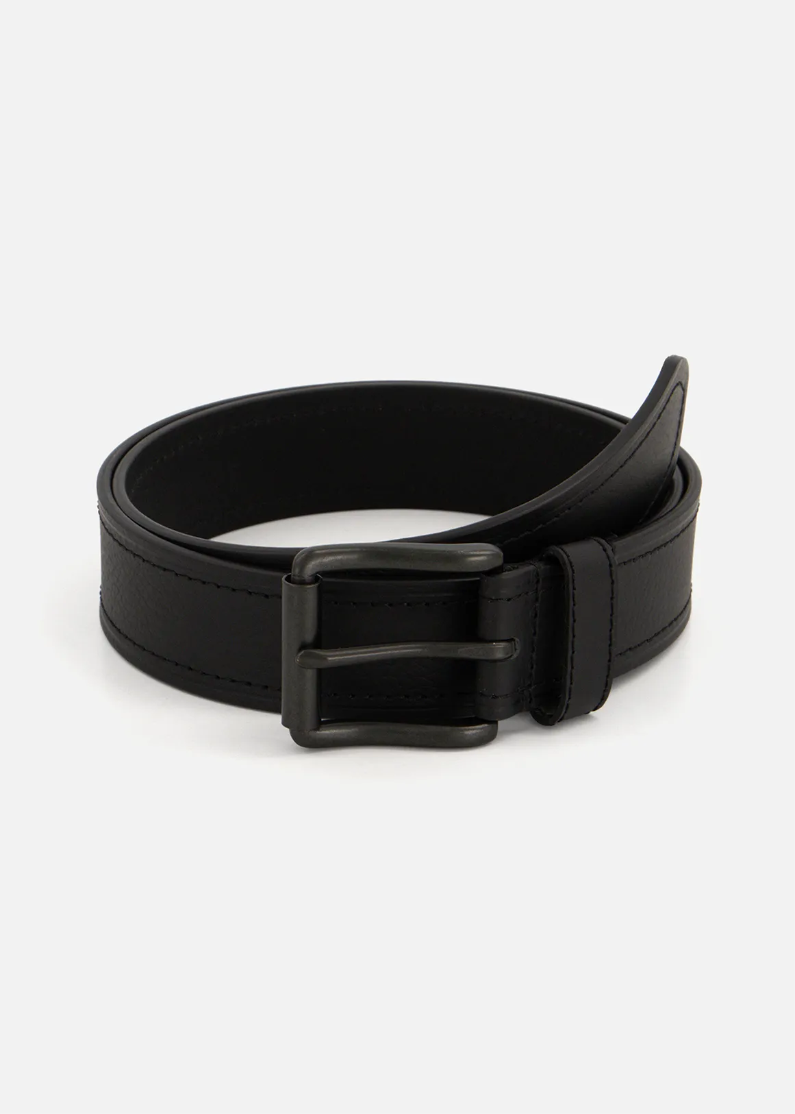 Stitch Detail Leather Belt - BLACK
