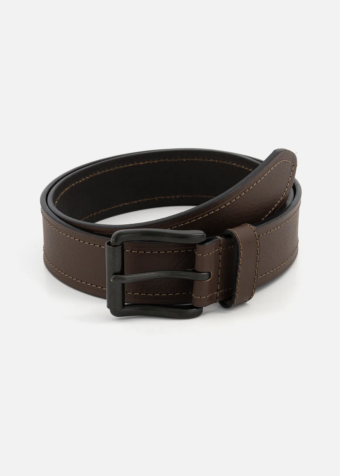 Stitch Detail Leather Belt - CHOCOLATE