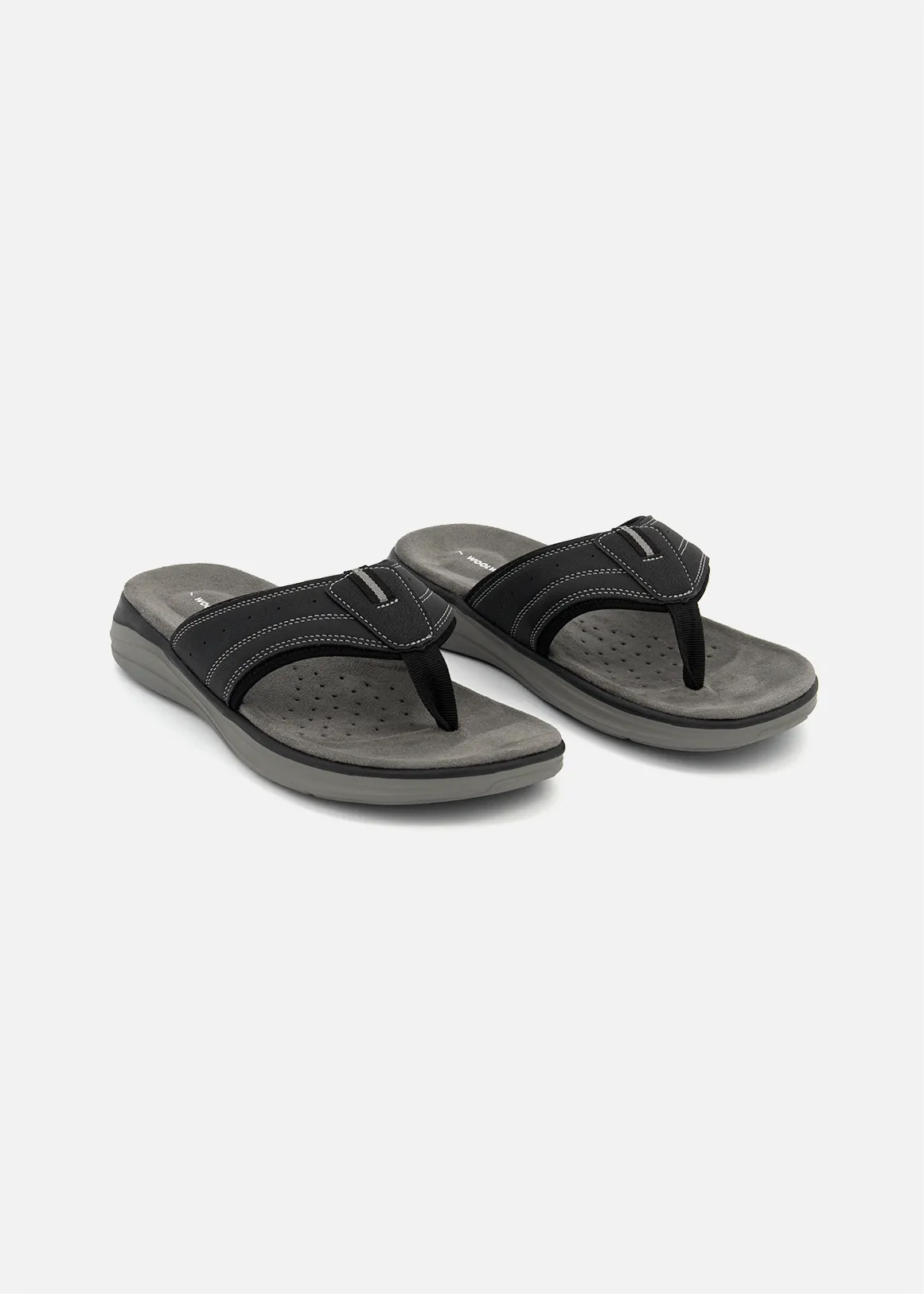 Stitch Detail Outdoor Thong Sandals - BLACK