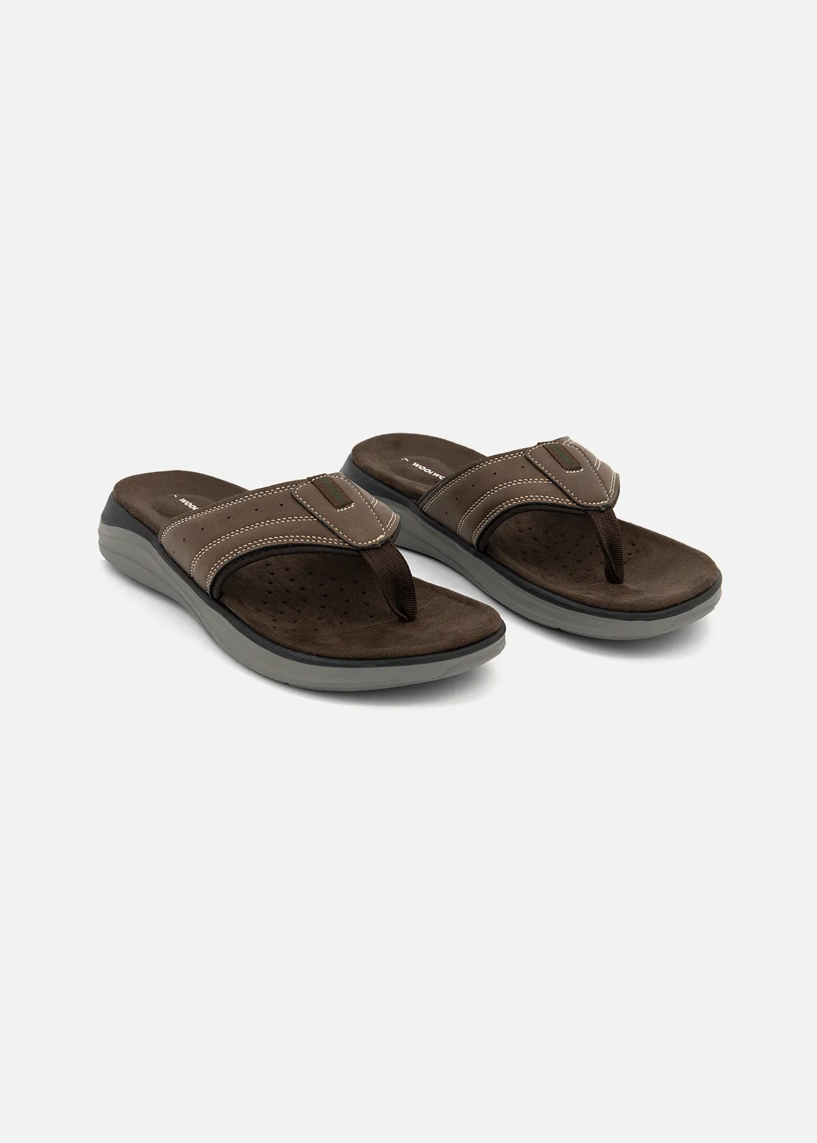 Stitch Detail Outdoor Thong Sandals - BROWN