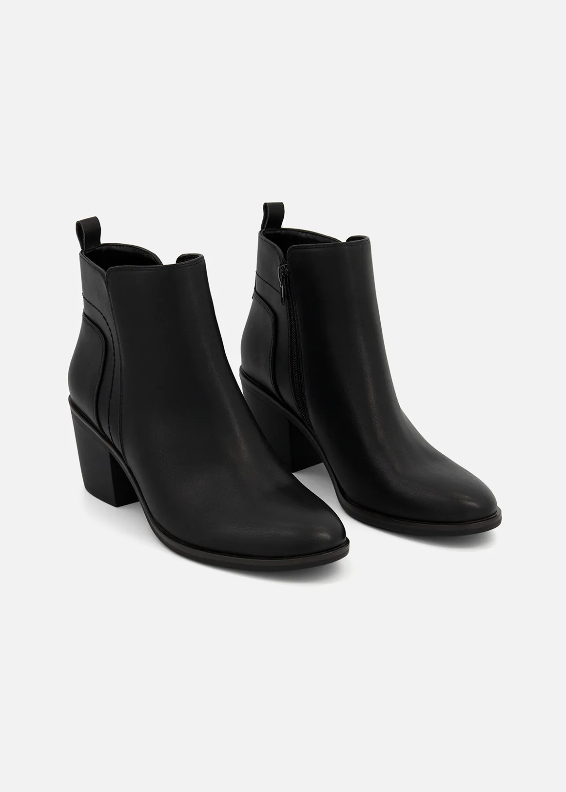 Stitch Detail Zip-up Ankle Boots - BLACK