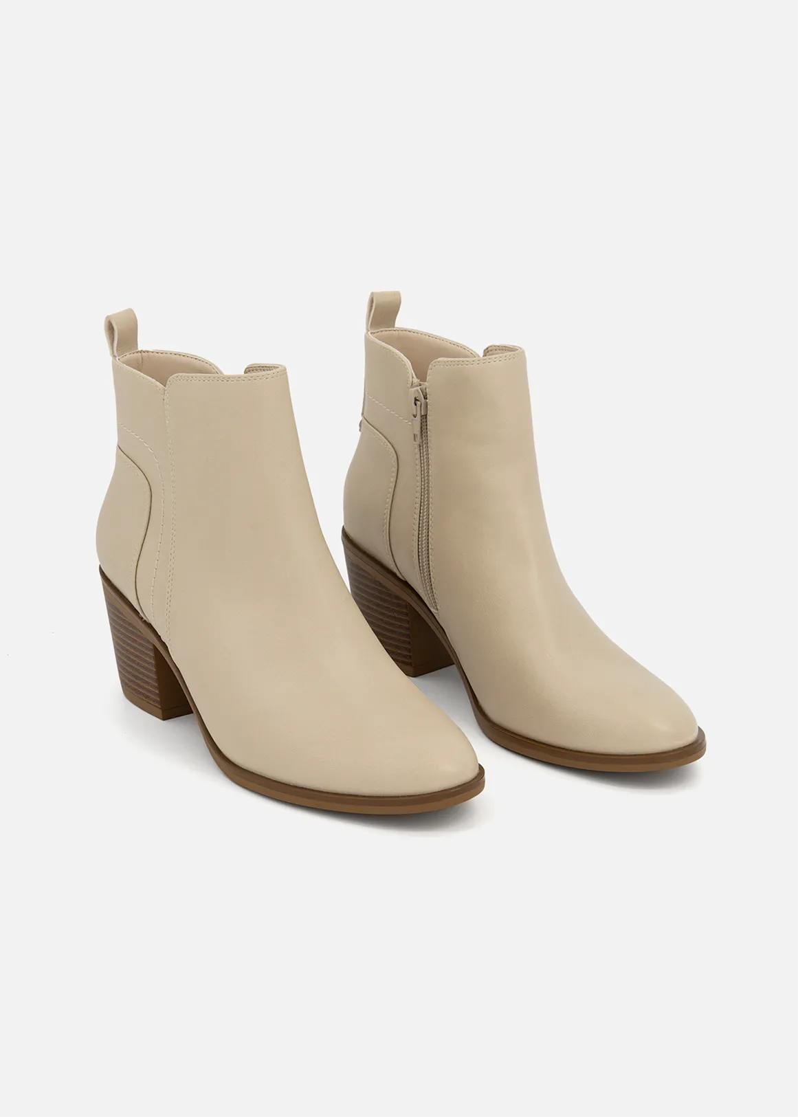 Stitch Detail Zip-up Ankle Boots - NATURAL