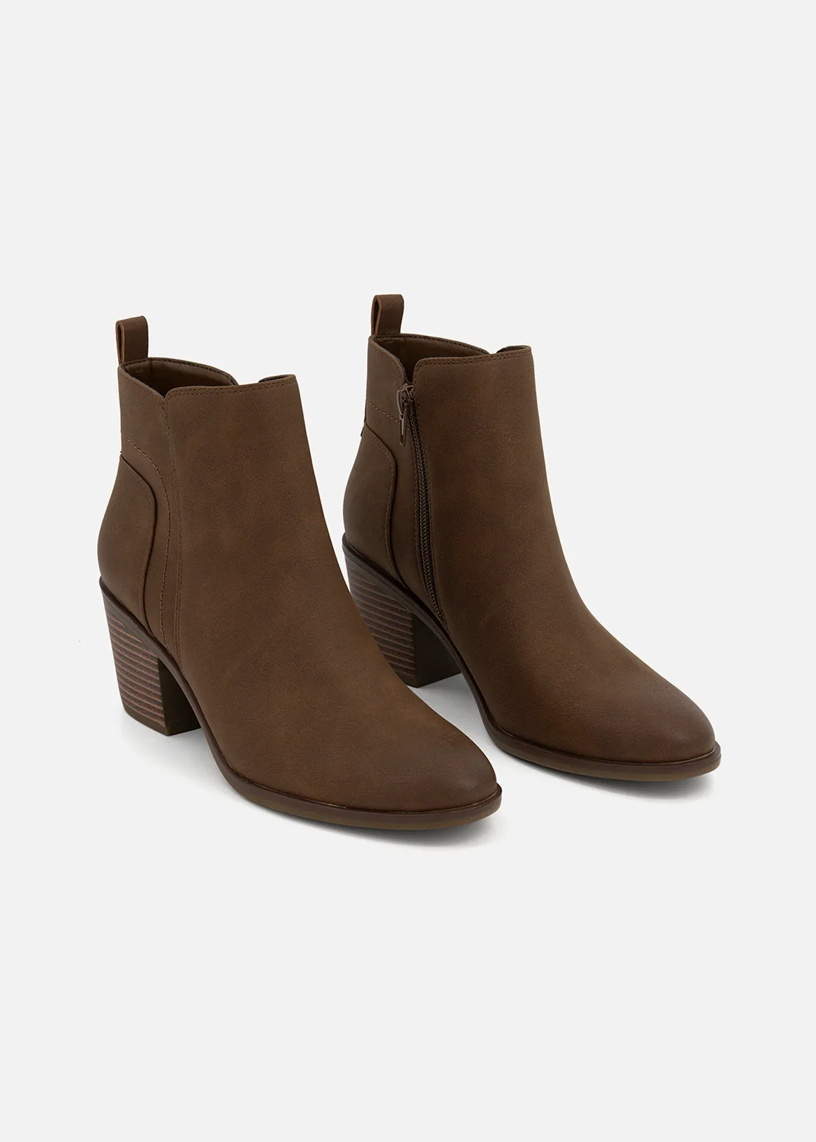 Stitch Detail Zip-up Ankle Boots - TAN