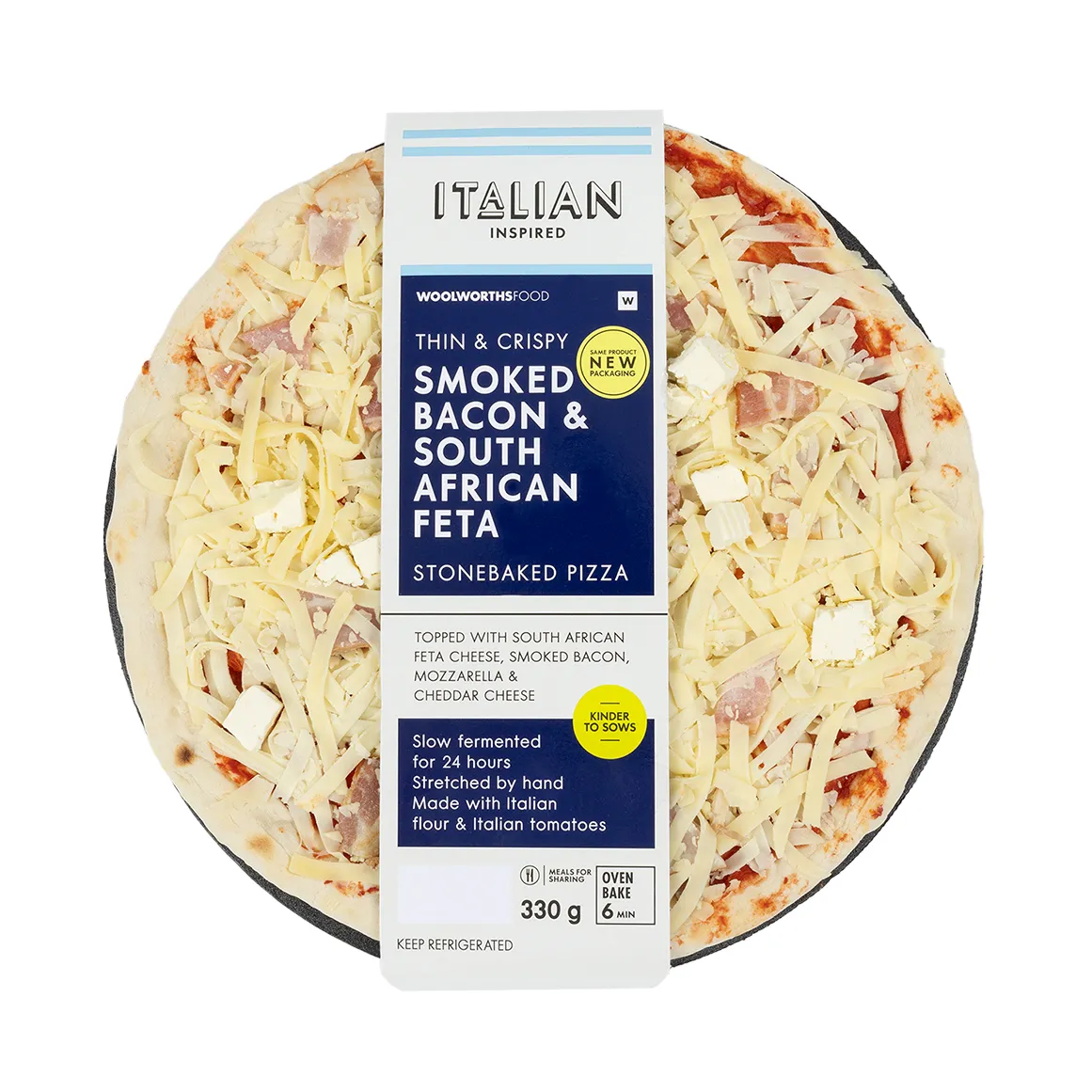 Stonebaked Smoked Bacon & South African Feta Pizza 335 g