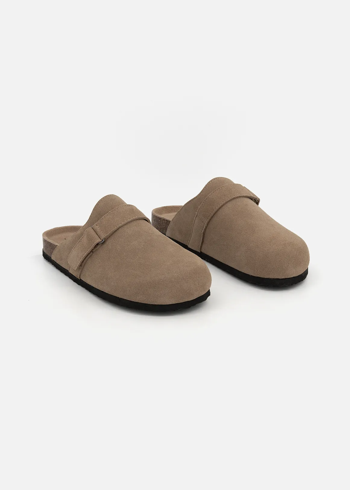 Strap Detail Moulded Suede Mules - TAUPE