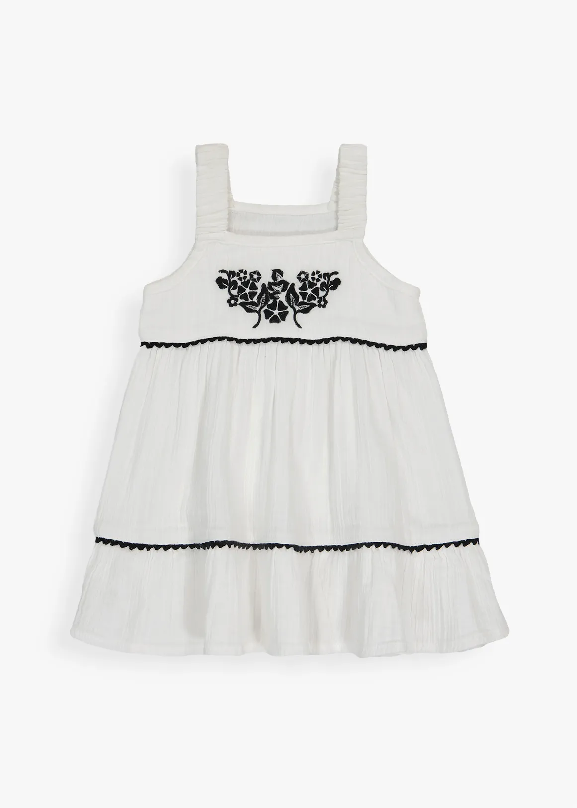 Strappy Tiered Embroidery Woven Cotton Dress - X WHITE