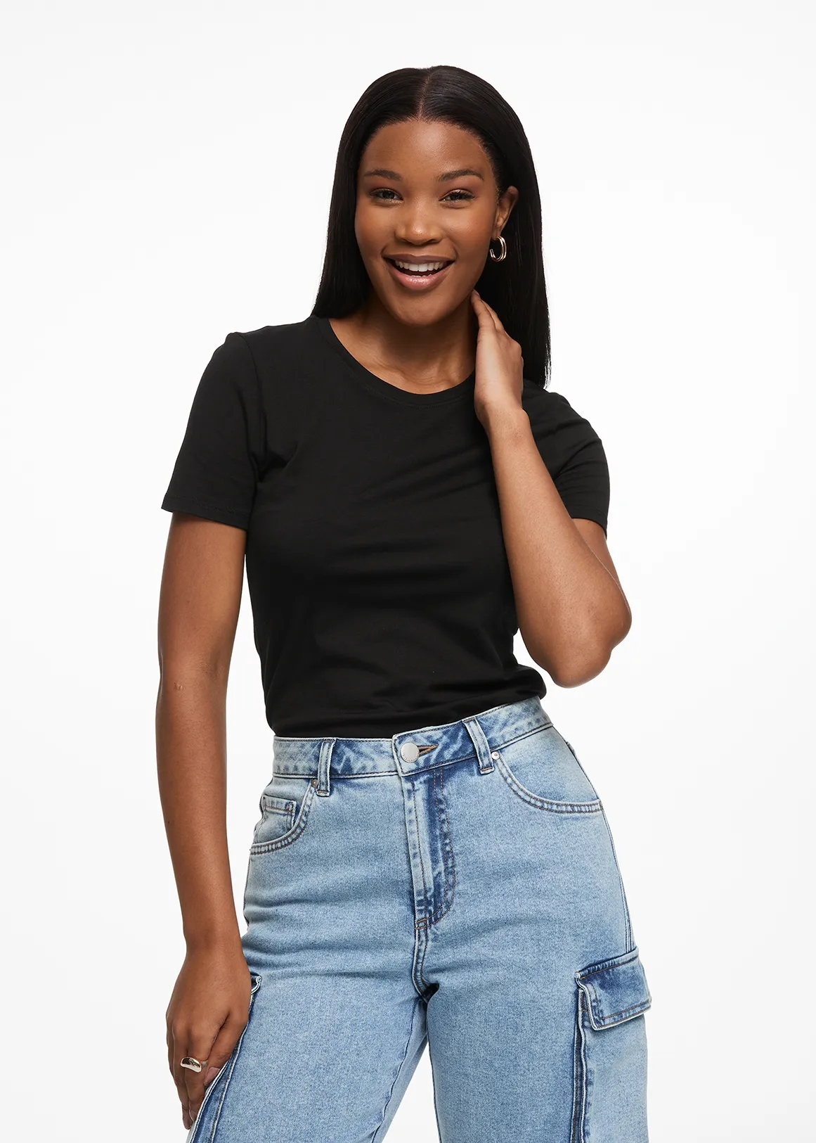 Stretch Modal Blend T-shirt - BLACK