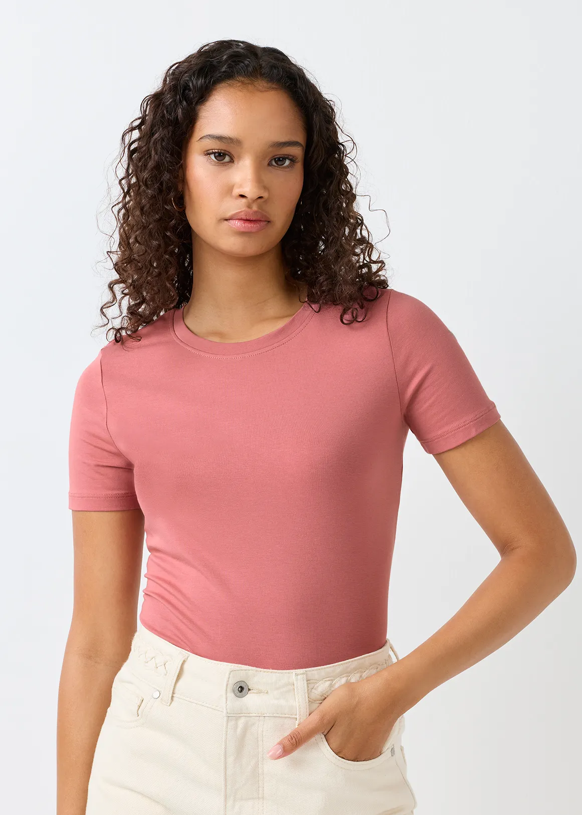 Stretch Modal Blend T-shirt - DUSTY PINK