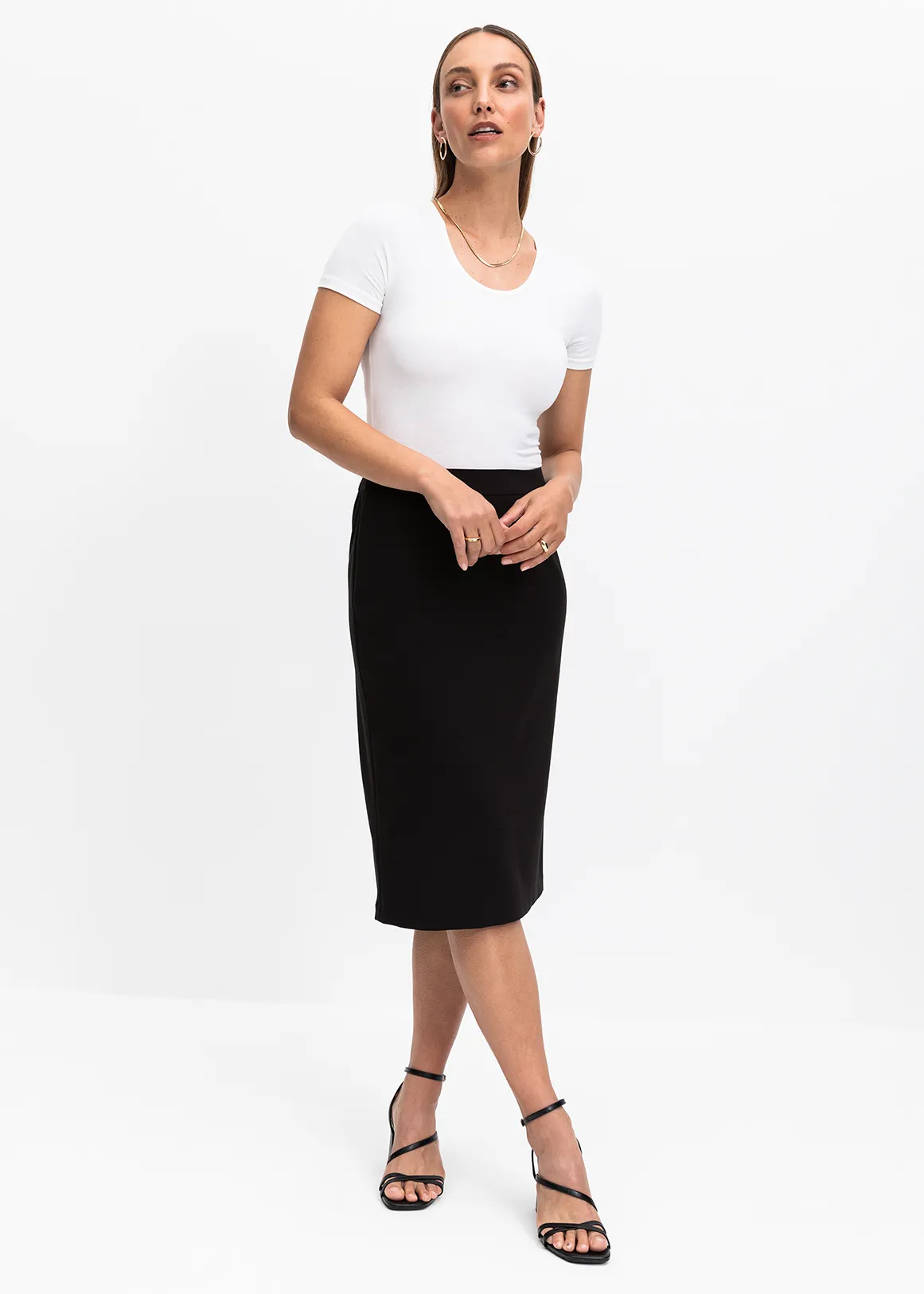 Stretch Viscose Blend Pencil Skirt - BLACK