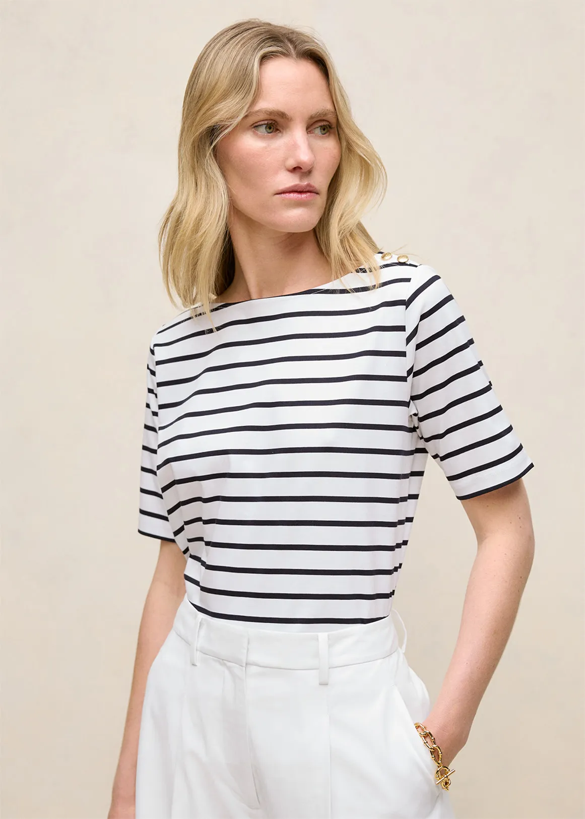 Stripe Boat Neck Tee - Night Sky