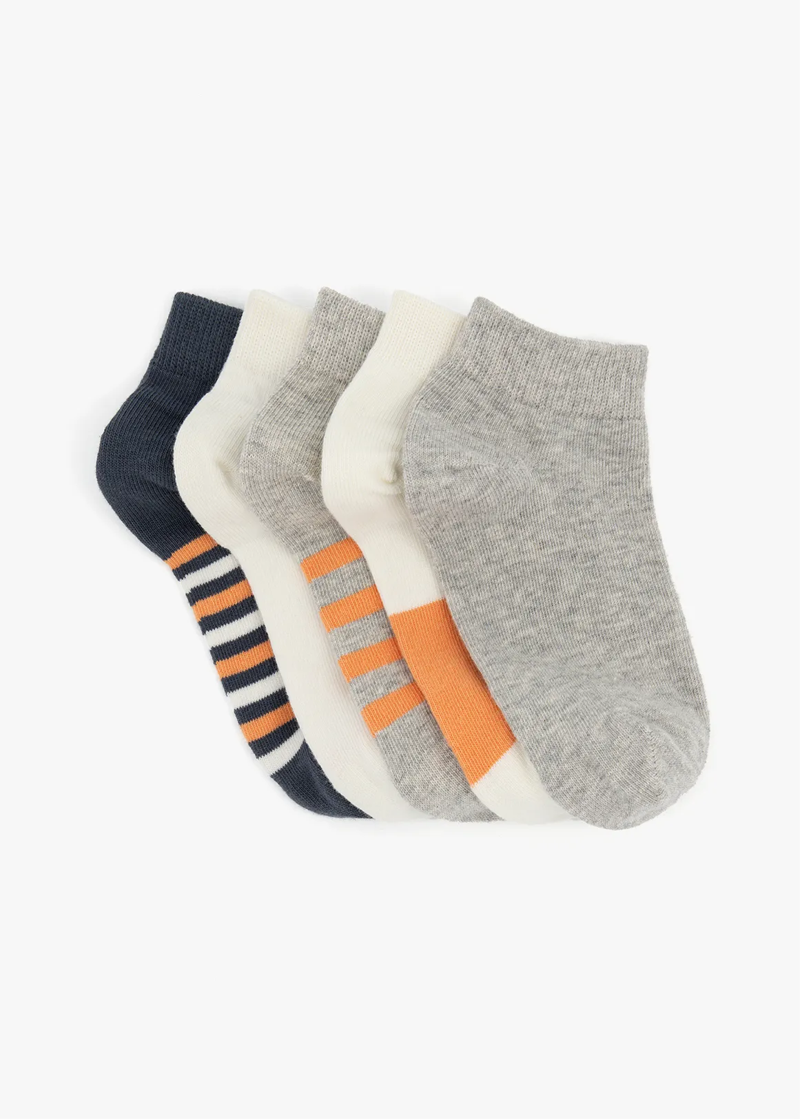 Stripe Cropped Cotton Rich Socks 5 Pack - X ORANGE