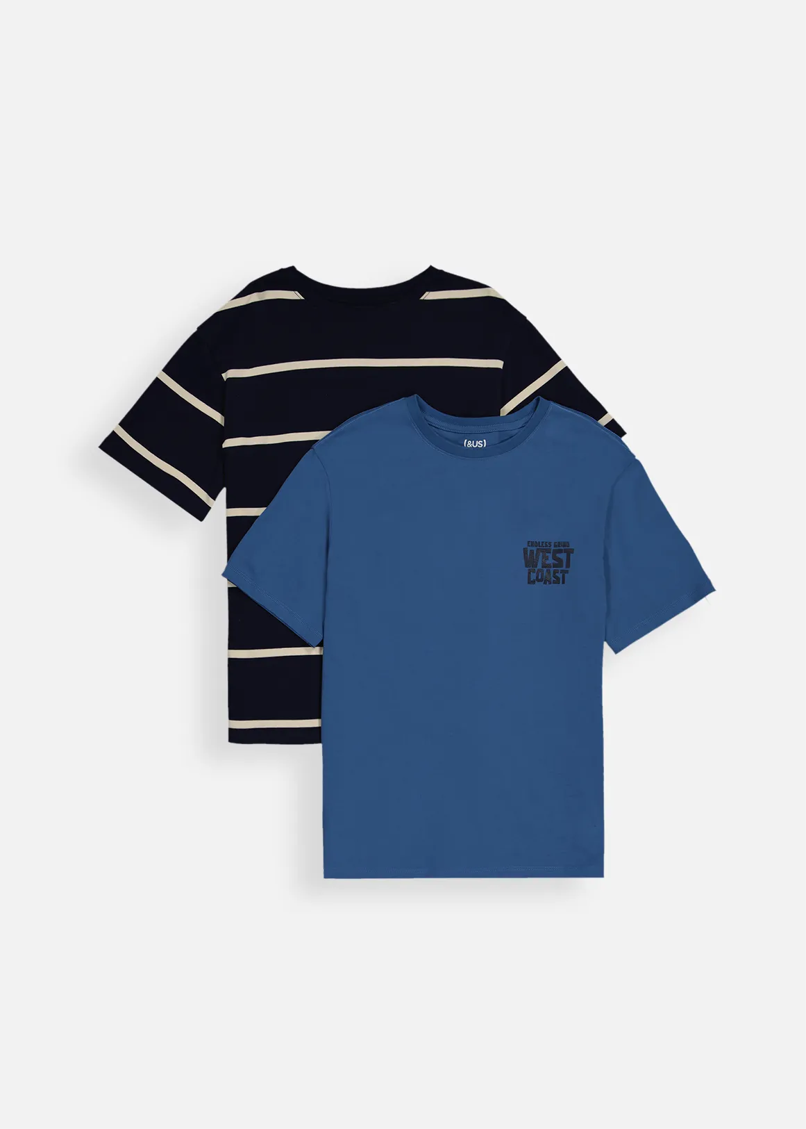 Stripe & Placement Print Cotton T-shirts 2 Pack - X NAVY