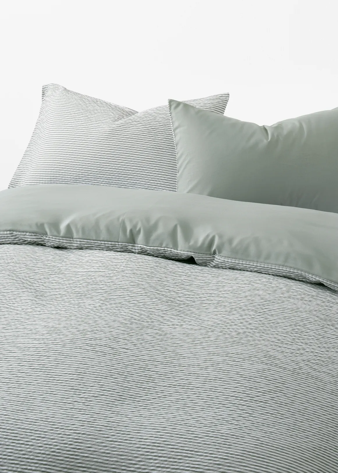 Stripe Seersucker Microfibre Duvet Cover Set - X GREEN