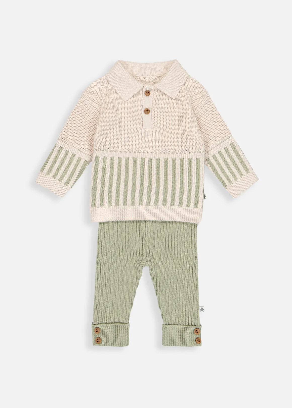 Striped Cotton Knit Golfer & Pants Set - X GREEN