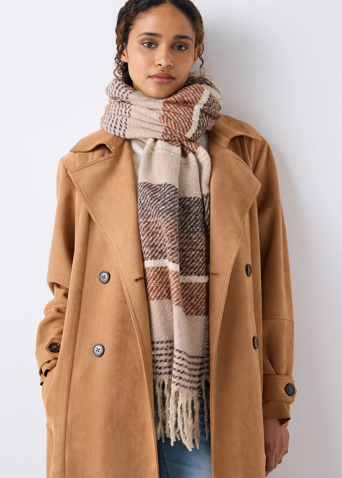 Striped Fringed Scarf - X NATURAL