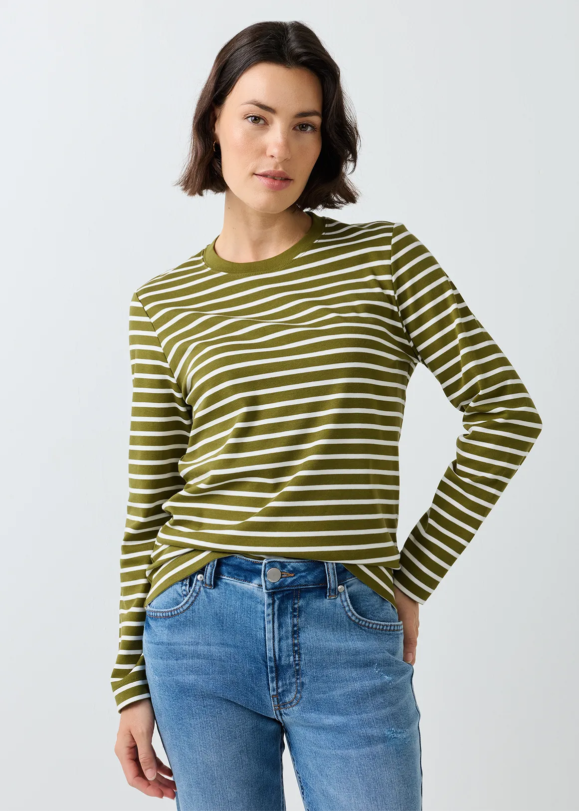 Striped Interlock Cotton T-shirt - Premium - X GREEN