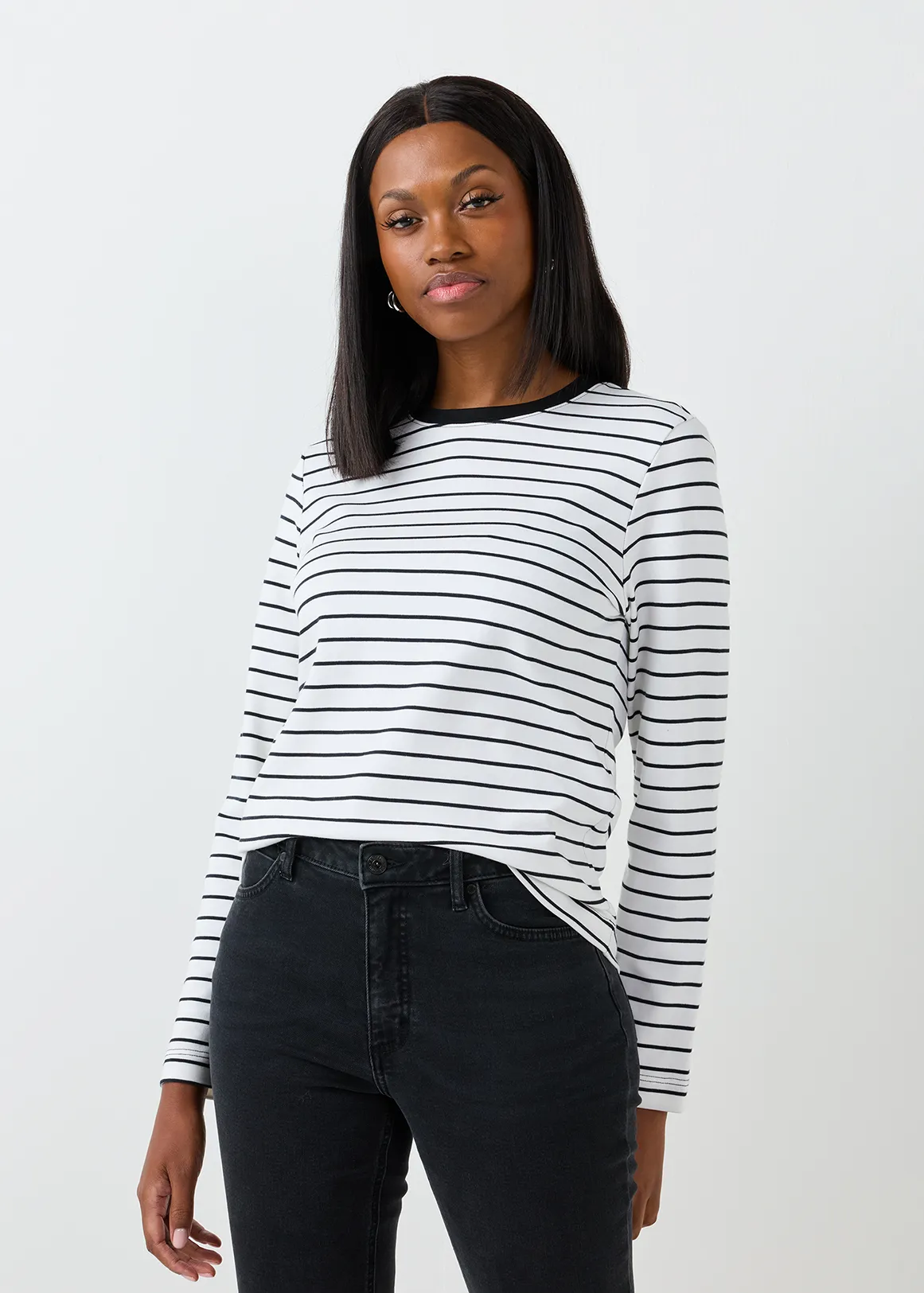 Striped Interlock Cotton T-shirt - Premium - X WHITE