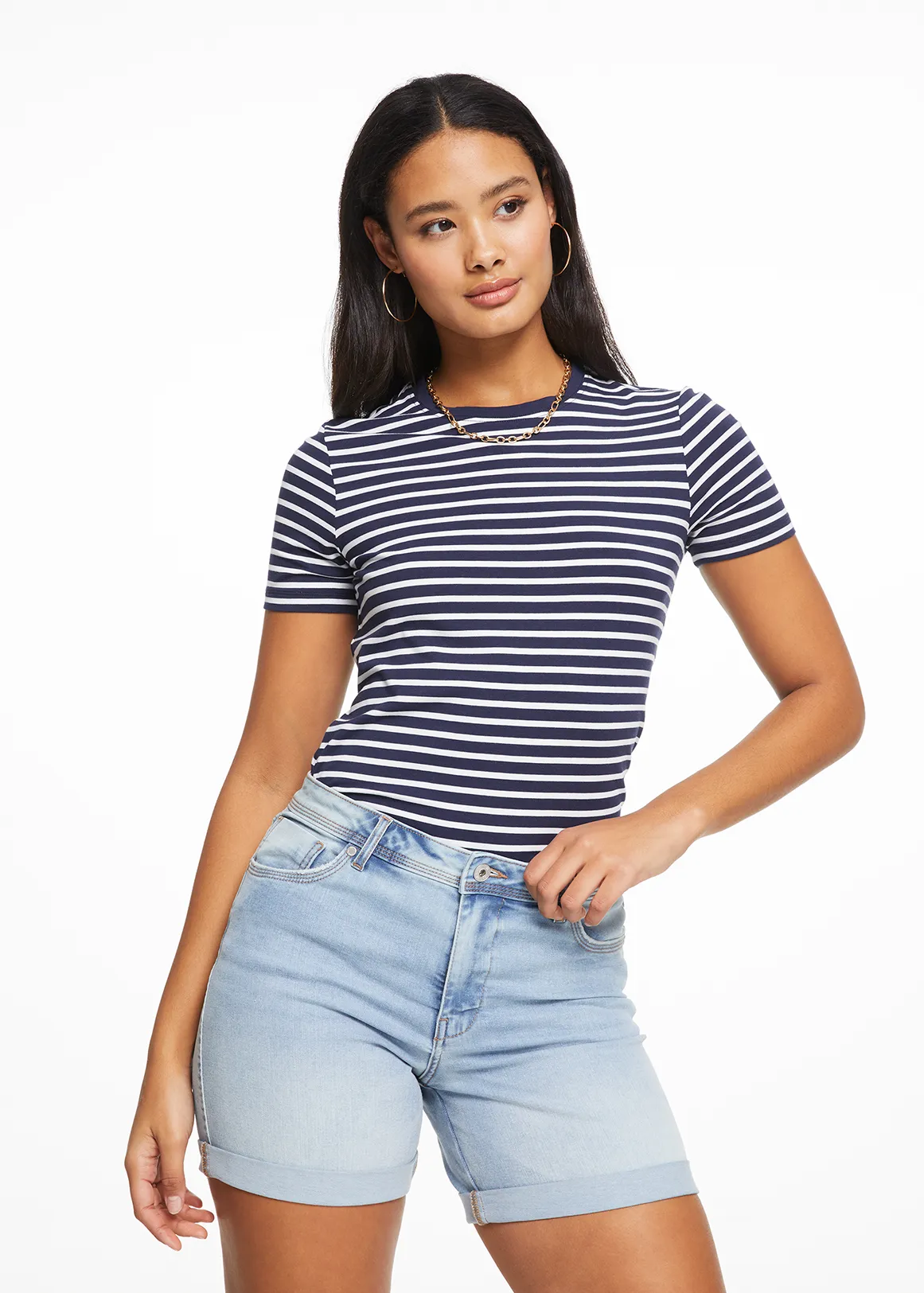 Striped Modal Blend T-shirt - X NAVY