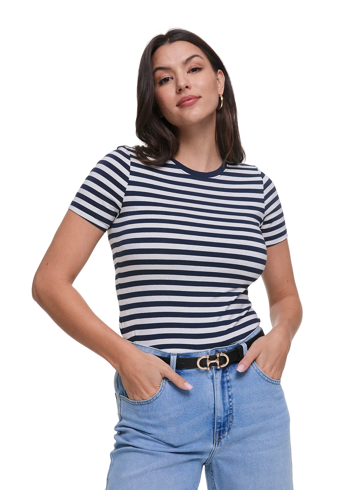 Striped Modal Blend T-shirt - X NAVY