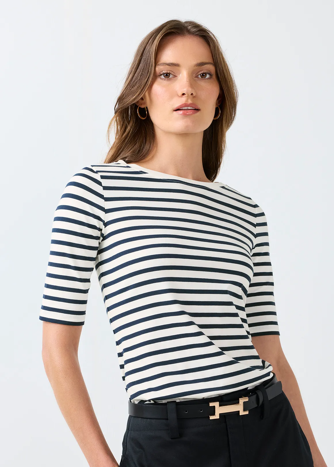 Striped Slim Fit Luxury Modal Blend T-shirt - X NAVY