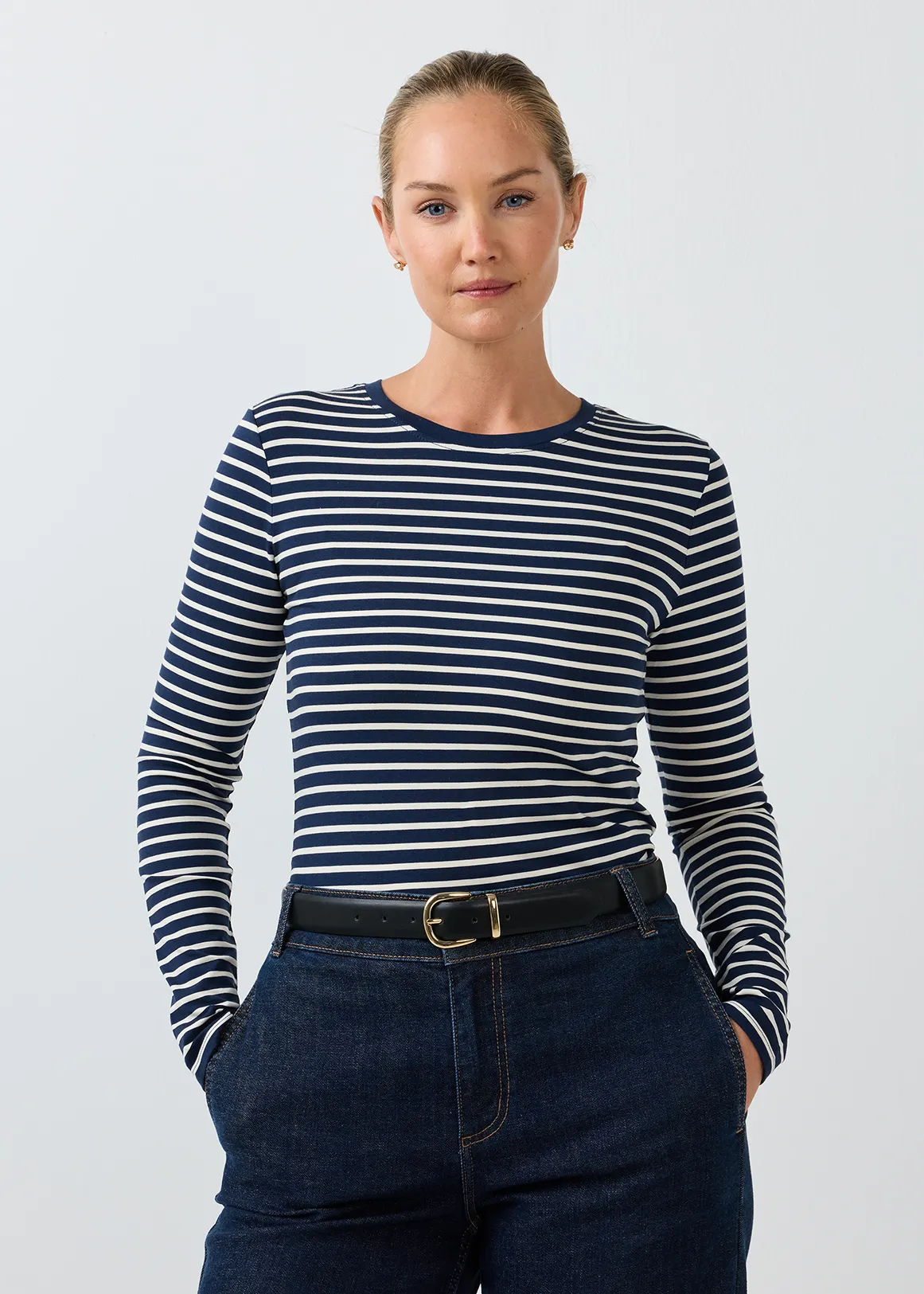 Striped Slim Fit Modal Blend T-shirt - X NAVY