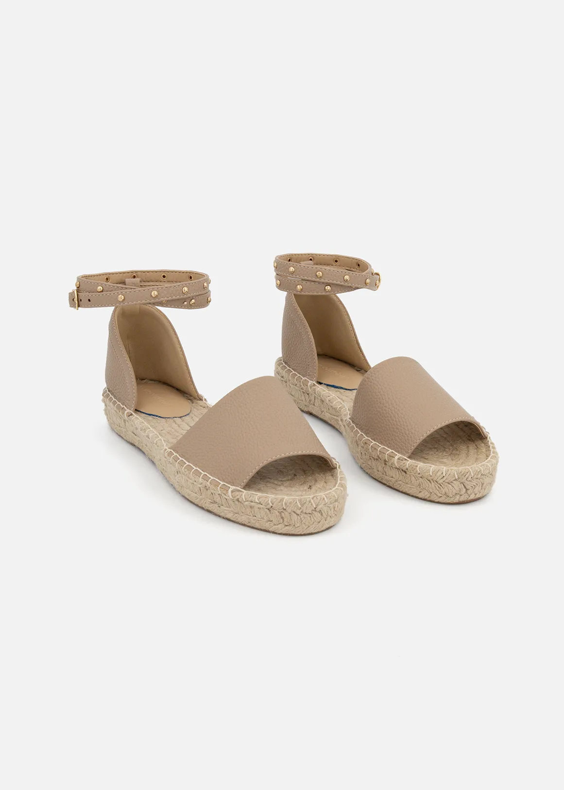 Studded Ankle Strap Espadrilles - NATURAL