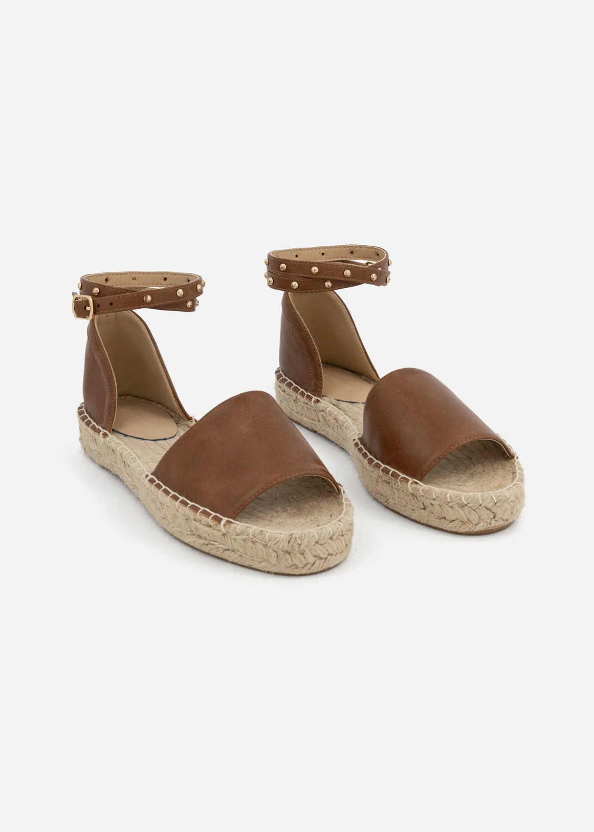 Studded Ankle Strap Espadrilles - TAN