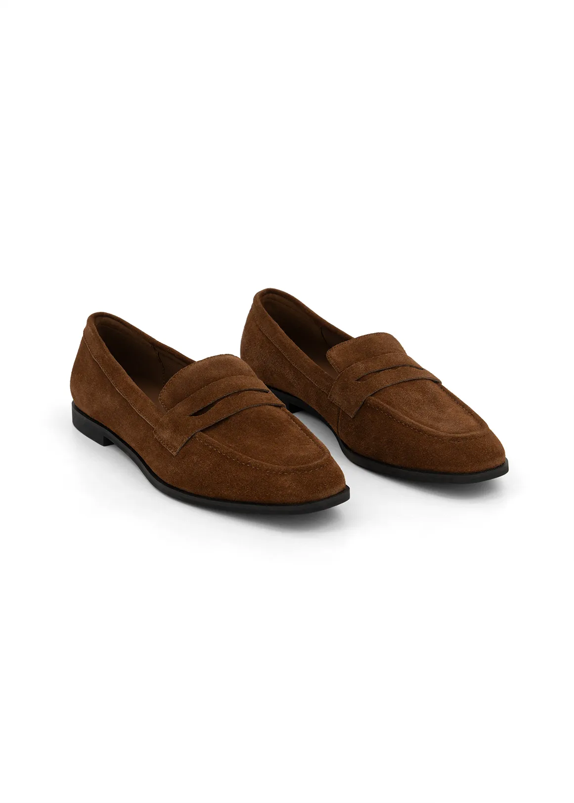 Suede Penny Loafers - BROWN