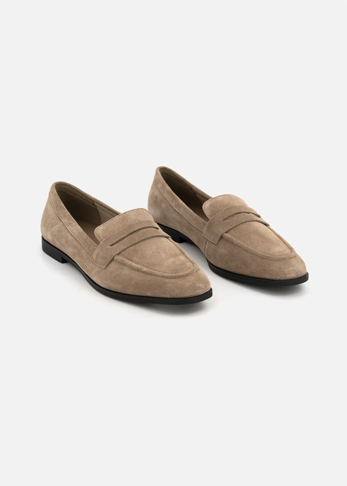 Suede Penny Loafers - NATURAL