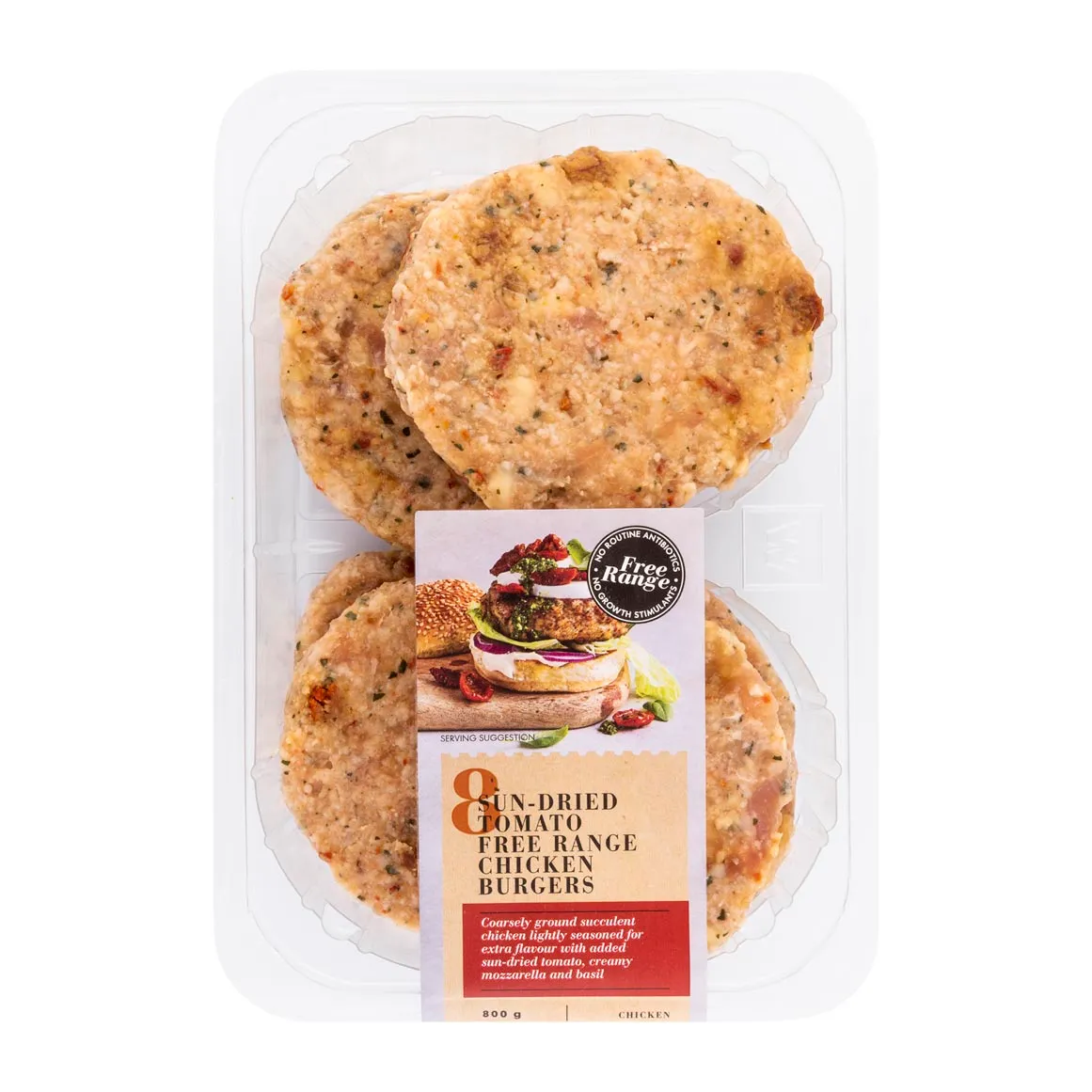 Sun-Dried Tomato Free Range Chicken Burgers 800 g