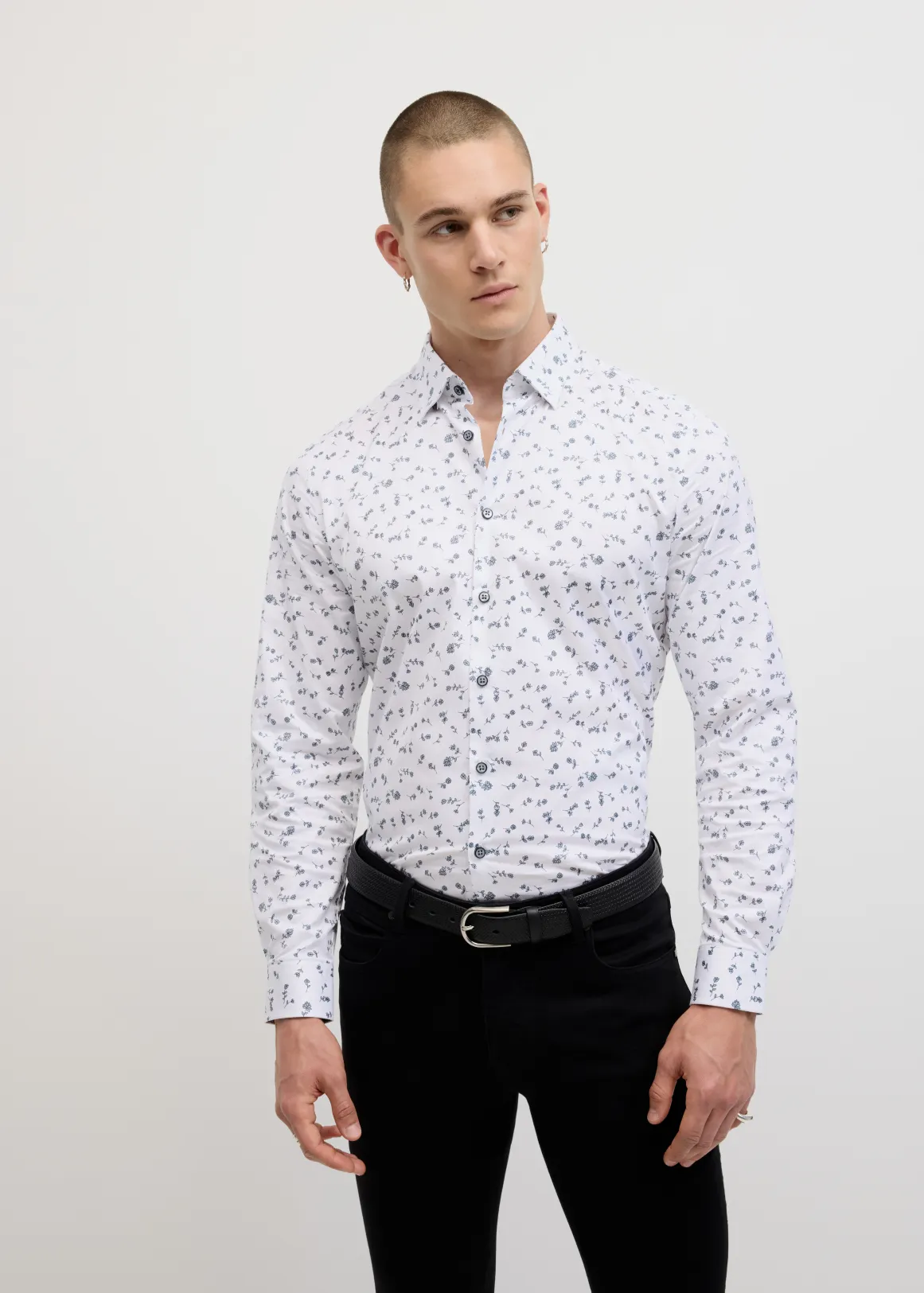 Sutton Floral Print Shirt - WhiteNavy