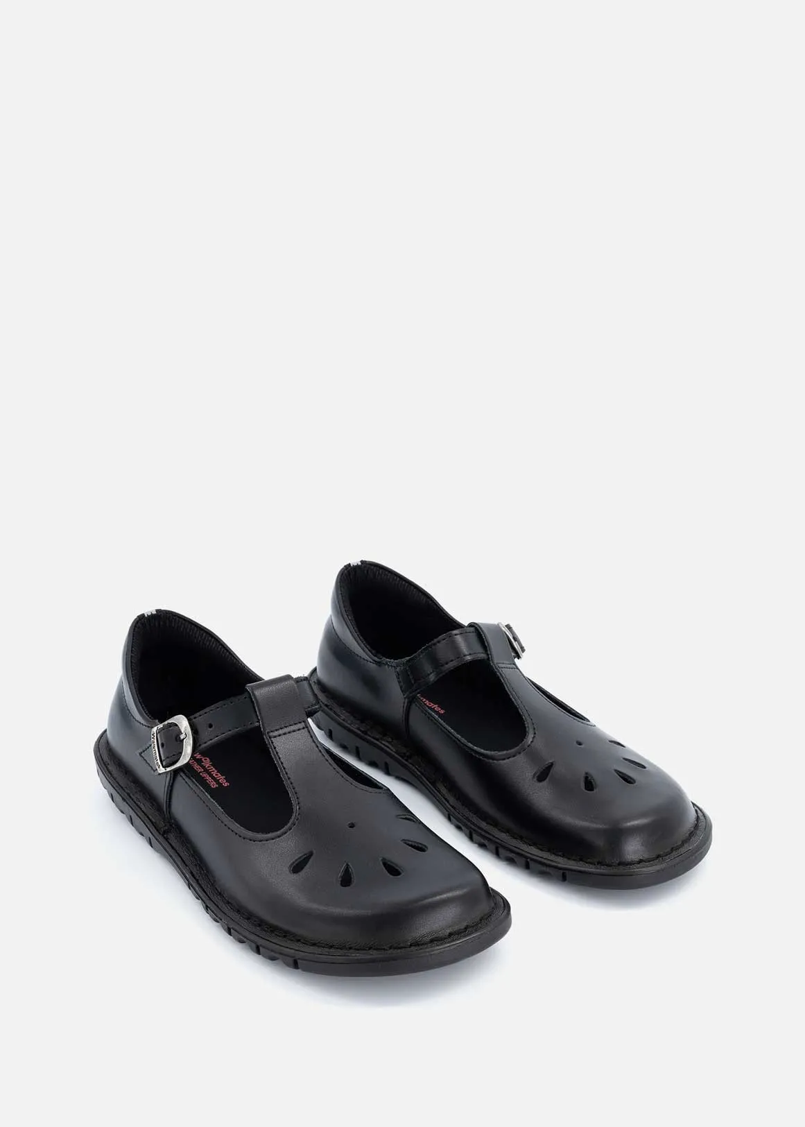 T-Bar Leather School Shoes (Size 2 - 8) Older Girl - BLACK