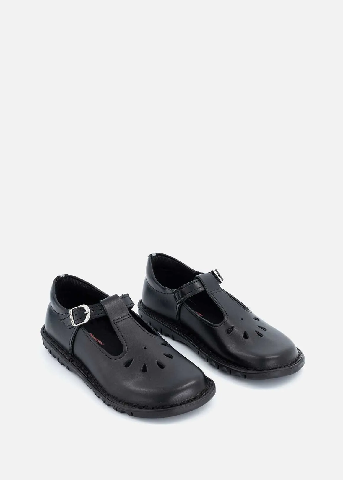 T-Bar Leather School Shoes (Size 8 -1) Younger Girl - BLACK