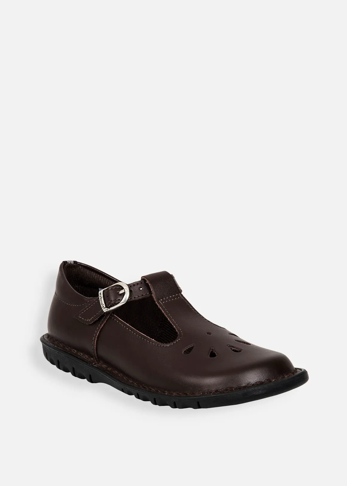 T-Bar Leather School Shoes (Size 8 - 1) Younger Girl - BROWN