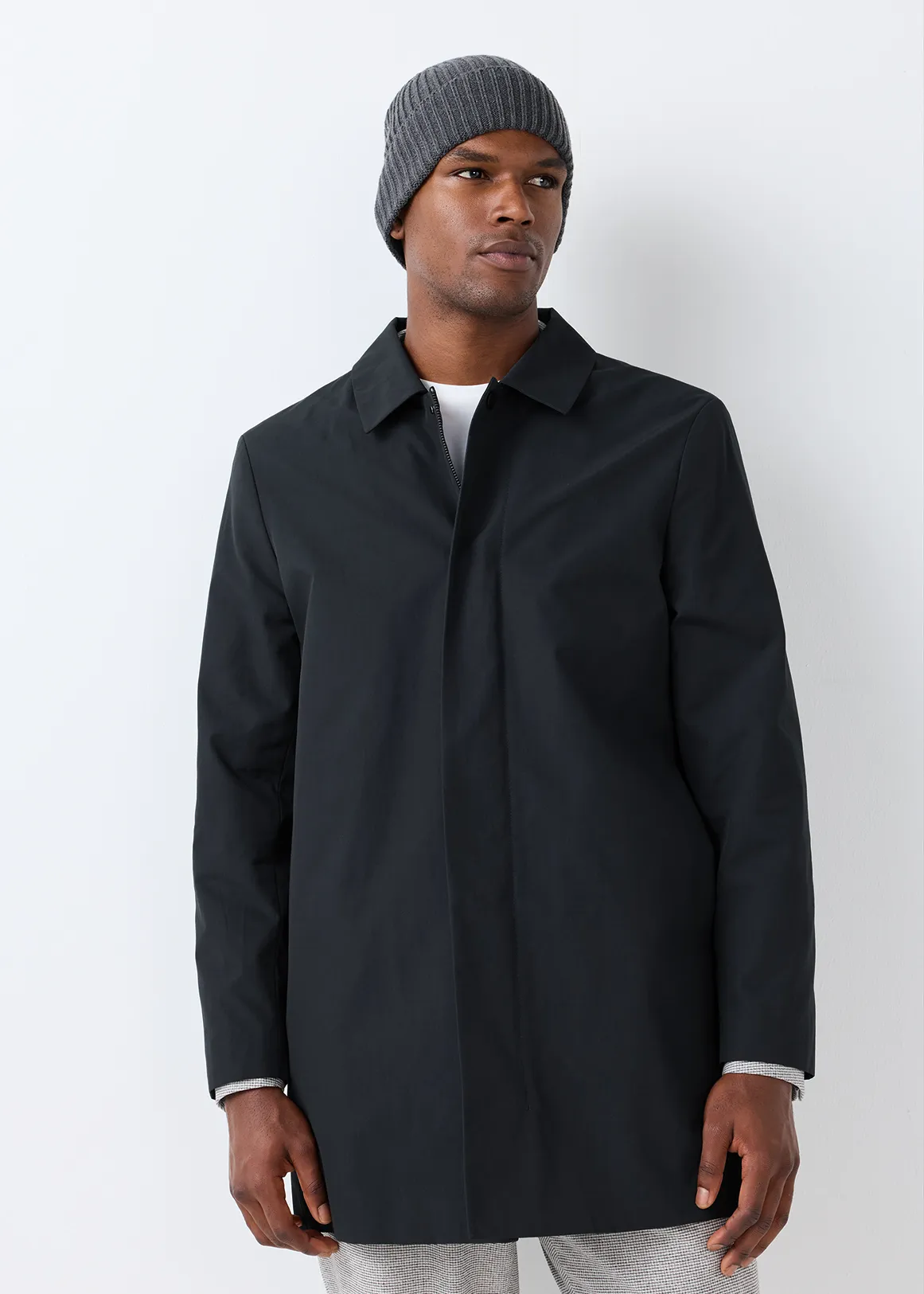 Tailored Fit Cotton Blend Mac Jacket - Premium - NAVY