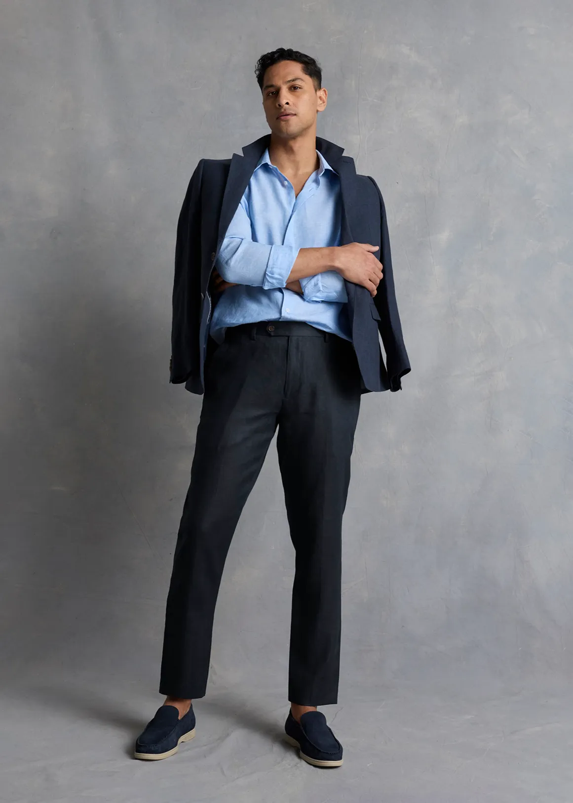 Tailored Fit Linen Suit Trousers - Premium - NAVY