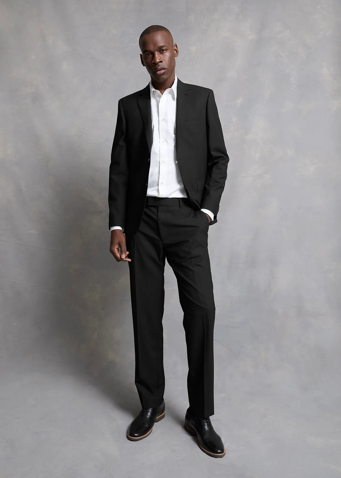 Tailored Fit Stretch Wool Suit Trousers - Premium - BLACK