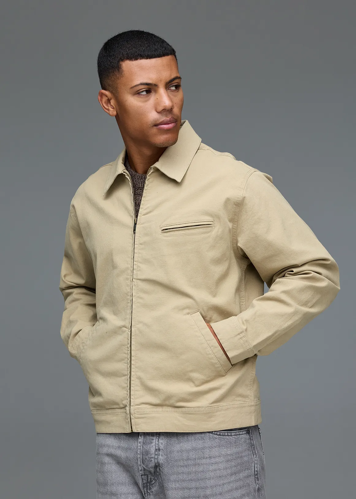 Tan Zip-up Harrington Jacket