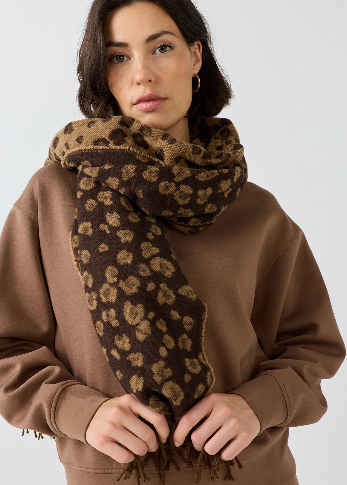Tassel Animal Print Scarf - X BROWN